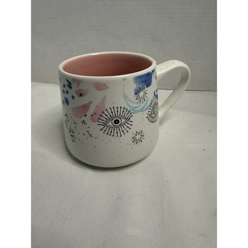 STAY WILD MOON CHILD 18 oz Pink White Mug Moon Eyes Star Celestial Boho Mystical